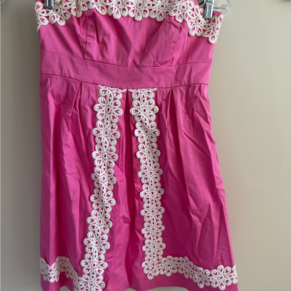 Lilly Pulitzer Vibrant Pink A-Line Skirt with White Lace Accents